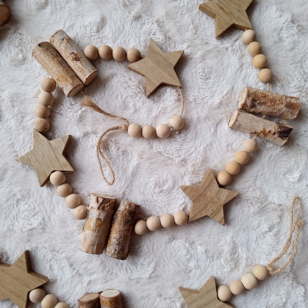 Garland Natural Wood Beads Star Decor - Picture 4 of 8